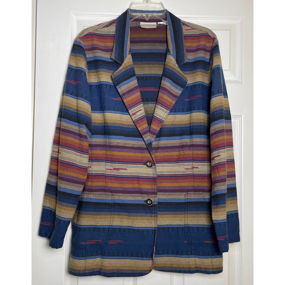 Coldwater Creek Men Southwestern Stripe Blazer Jacket L Y2K Southwestern Vintage